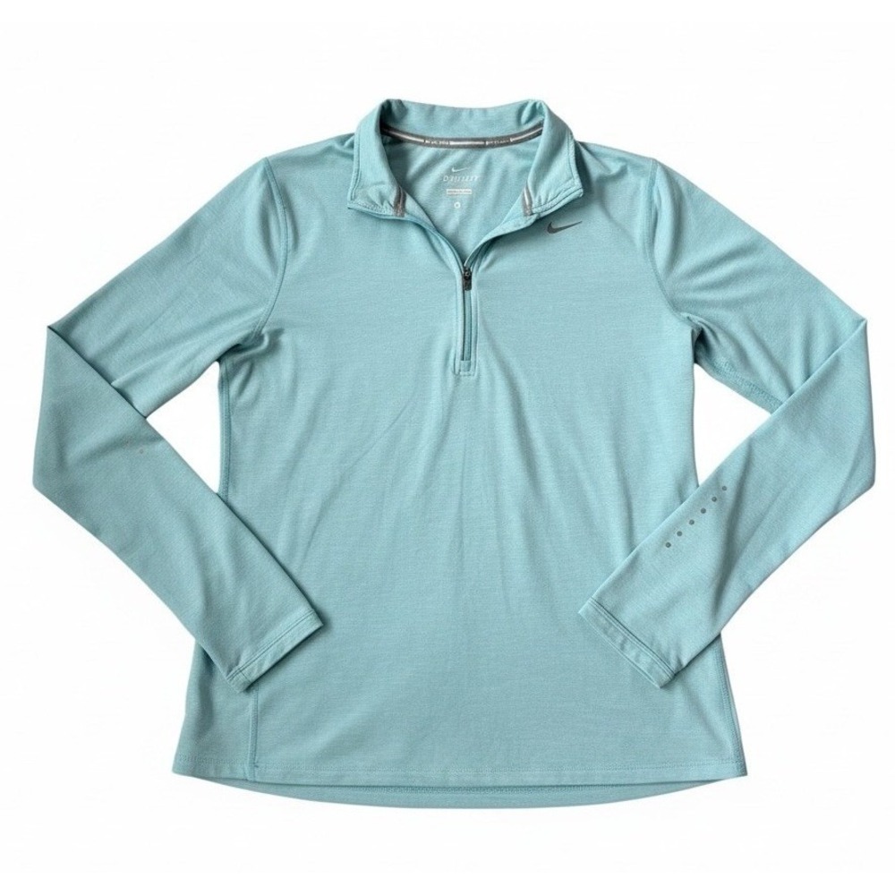 Nike Dri-FIT Women Running Quarter‎ Zip Pullover Aqua Blue Heather Long Sleeve L